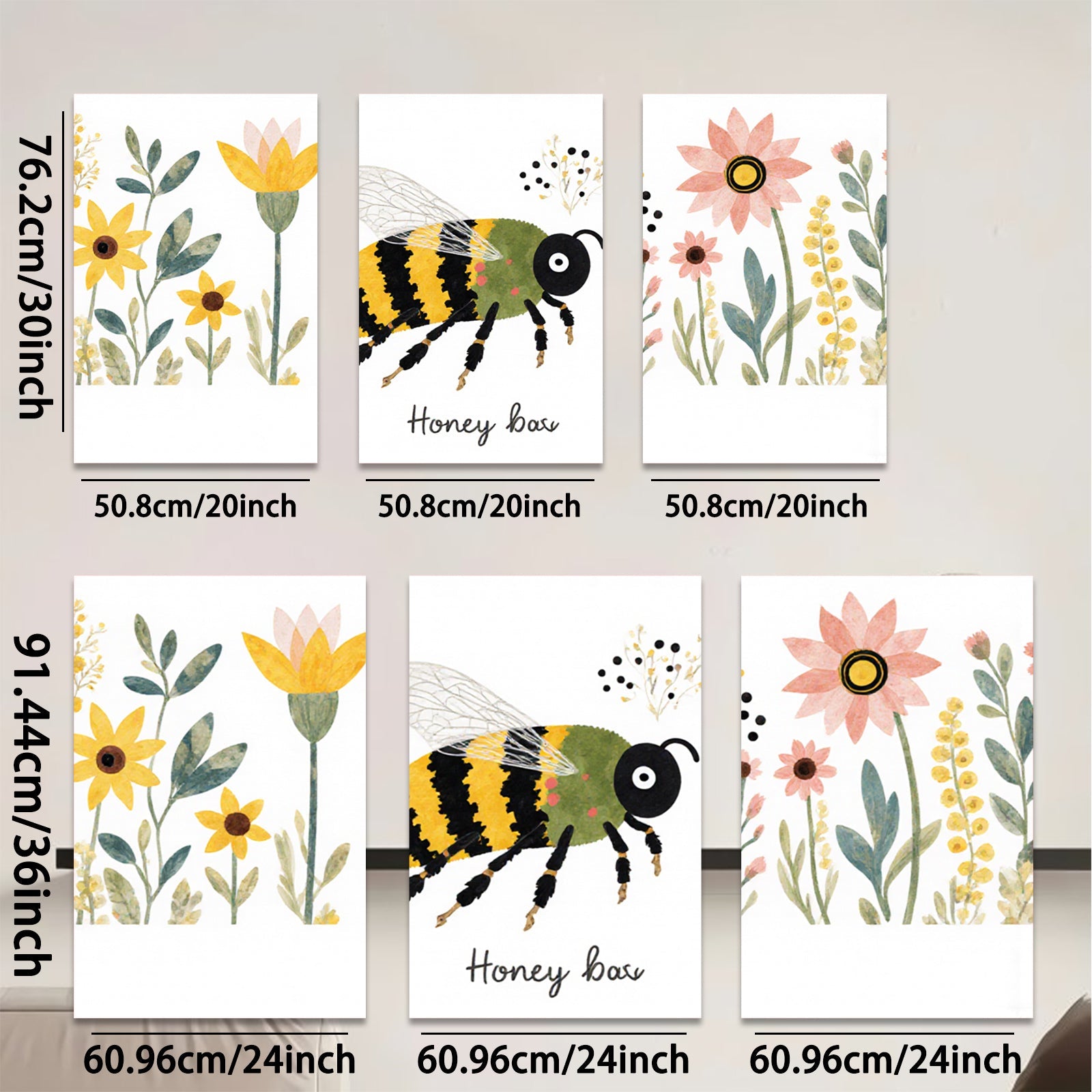2D flat 1pc Bumblebee Floral Garden Wall Art Decor Living Room Bedroom Home Decor Botanical Prints Farmhouse Style Gallery Wrapped Canvas Prints