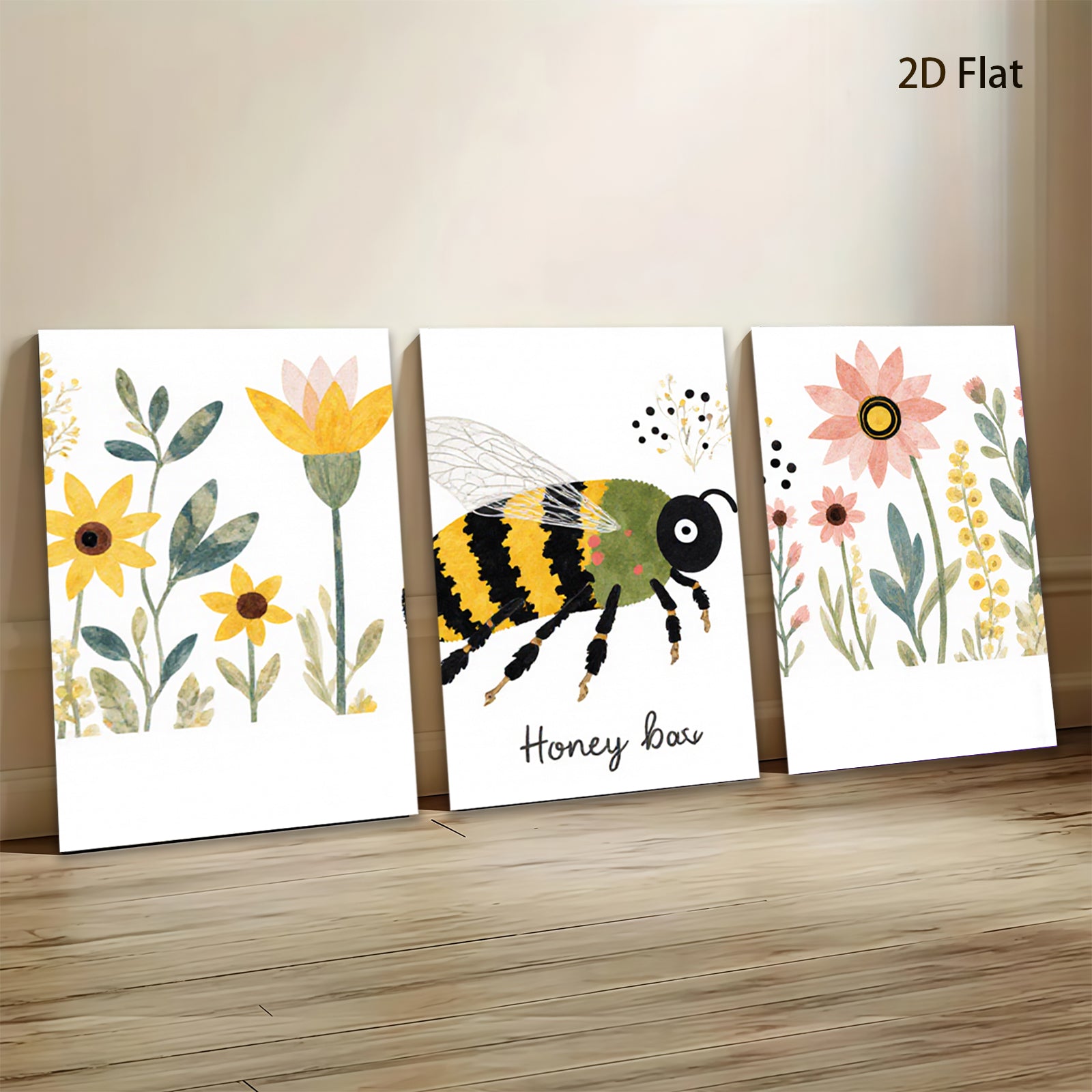 2D flat 1pc Bumblebee Floral Garden Wall Art Decor Living Room Bedroom Home Decor Botanical Prints Farmhouse Style Gallery Wrapped Canvas Prints