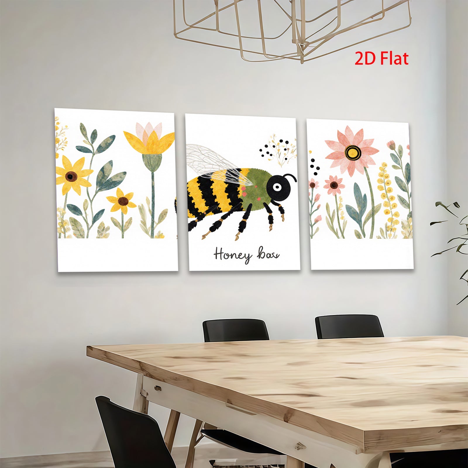 2D flat 1pc Bumblebee Floral Garden Wall Art Decor Living Room Bedroom Home Decor Botanical Prints Farmhouse Style Gallery Wrapped Canvas Prints
