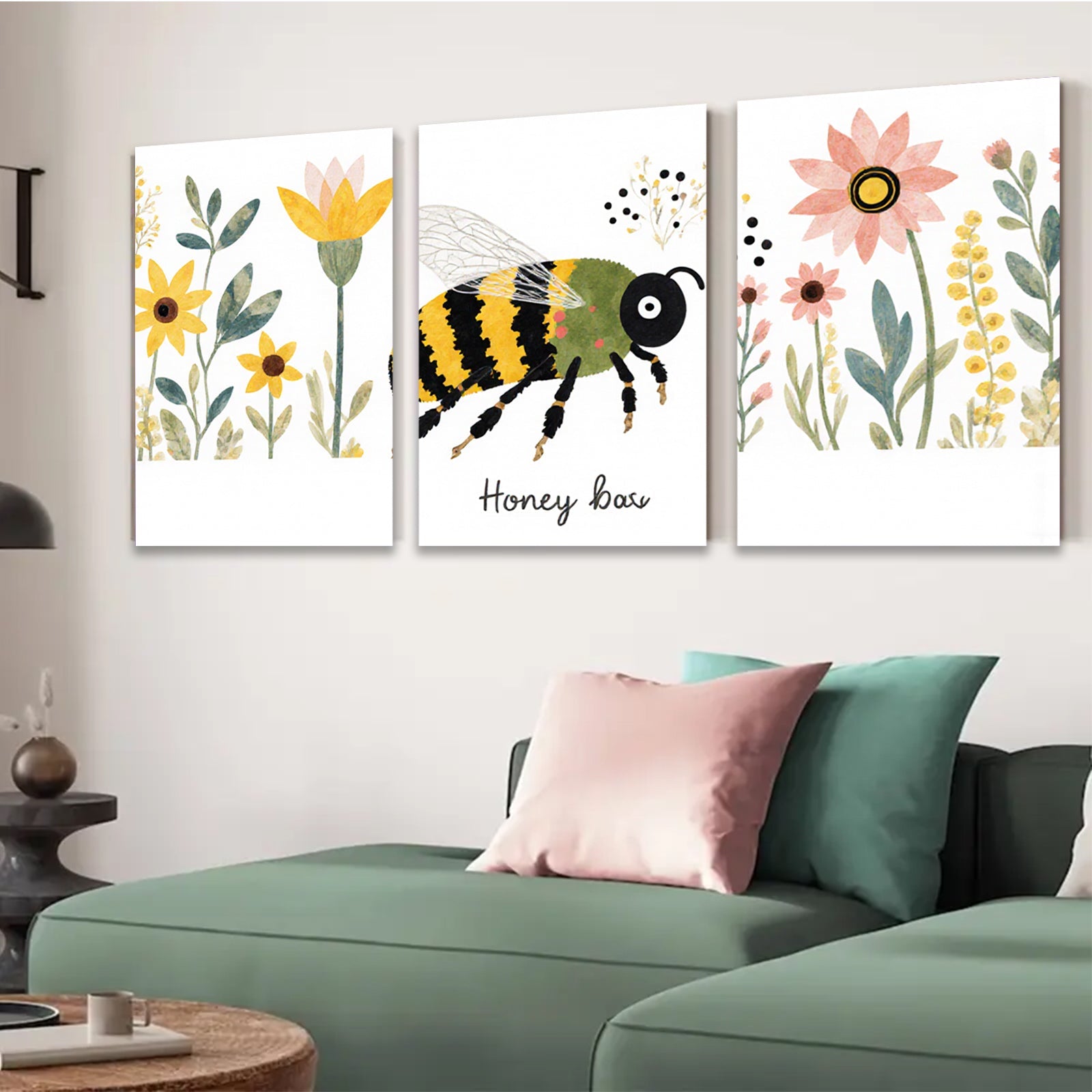 2D flat 1pc Bumblebee Floral Garden Wall Art Decor Living Room Bedroom Home Decor Botanical Prints Farmhouse Style Gallery Wrapped Canvas Prints