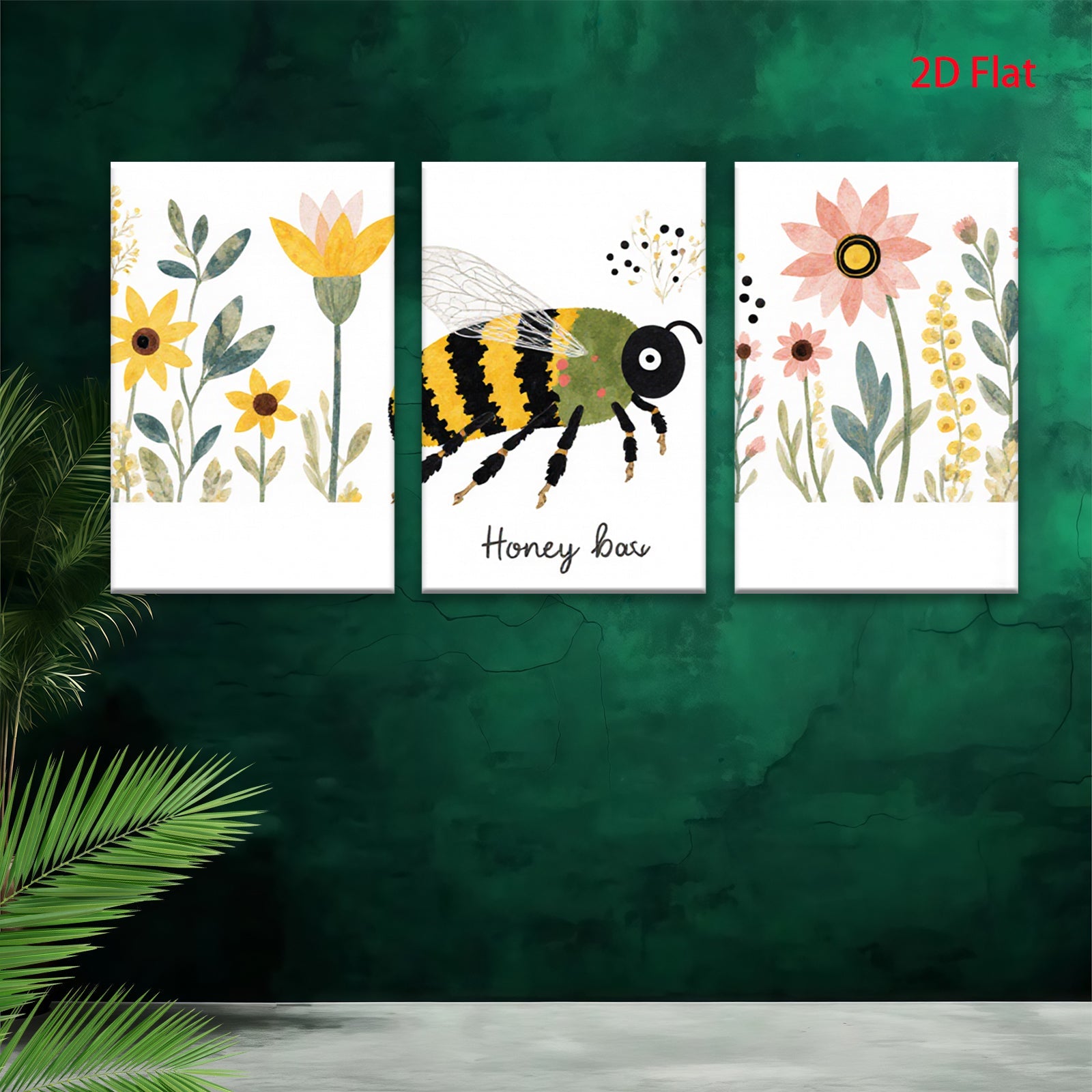 2D flat 1pc Bumblebee Floral Garden Wall Art Decor Living Room Bedroom Home Decor Botanical Prints Farmhouse Style Gallery Wrapped Canvas Prints