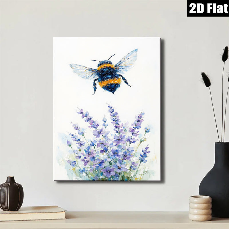 2D flat 1pc Bumblebee Lavender Field Wall Art Botanical Prints Farmhouse Decor Living Room Bedroom Gallery Wrapped Canvas Prints Ready to Hang