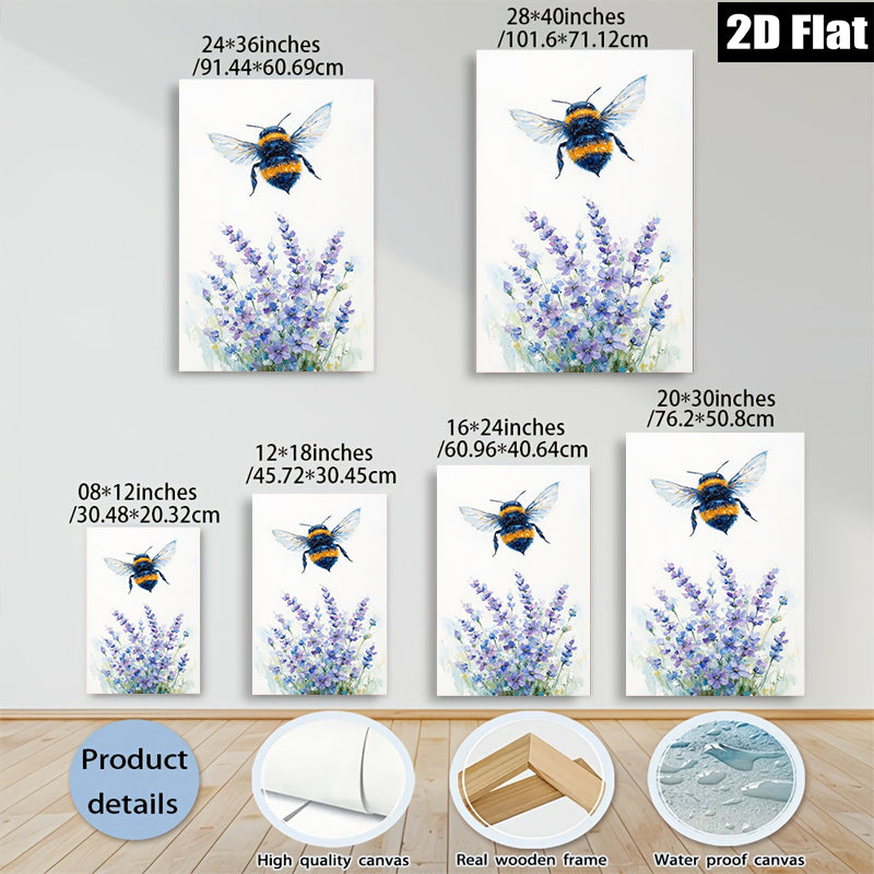 2D flat 1pc Bumblebee Lavender Field Wall Art Botanical Prints Farmhouse Decor Living Room Bedroom Gallery Wrapped Canvas Prints Ready to Hang