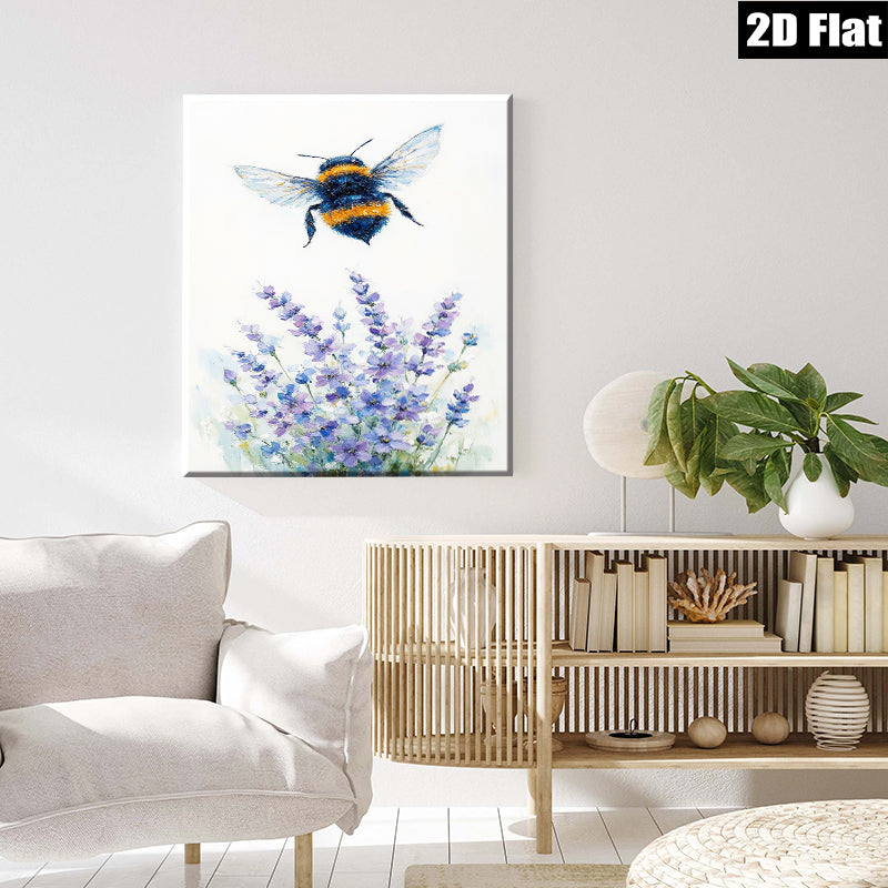 2D flat 1pc Bumblebee Lavender Field Wall Art Botanical Prints Farmhouse Decor Living Room Bedroom Gallery Wrapped Canvas Prints Ready to Hang