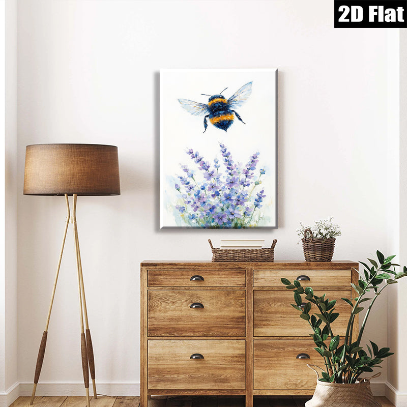 2D flat 1pc Bumblebee Lavender Field Wall Art Botanical Prints Farmhouse Decor Living Room Bedroom Gallery Wrapped Canvas Prints Ready to Hang