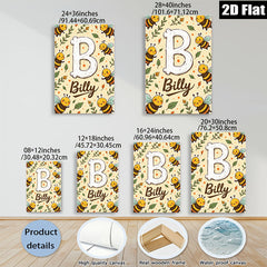 2D flat 1pc Bumblebee Name Initial Wall Art Decor Kids Room Nursery Playroom Modern Farmhouse Style Gallery Wrapped Canvas Prints Ready Hang Vibrant Colors