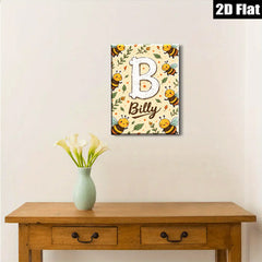2D flat 1pc Bumblebee Name Initial Wall Art Decor Kids Room Nursery Playroom Modern Farmhouse Style Gallery Wrapped Canvas Prints Ready Hang Vibrant Colors