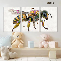 2D flat 1pc Bumblebee with Floral Crown Botanical Wall Art Living Room Bedroom Decor Gallery Wrapped Canvas Prints for Home Office Modern Farmhouse Style