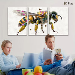 2D flat 1pc Bumblebee with Floral Crown Botanical Wall Art Living Room Bedroom Decor Gallery Wrapped Canvas Prints for Home Office Modern Farmhouse Style