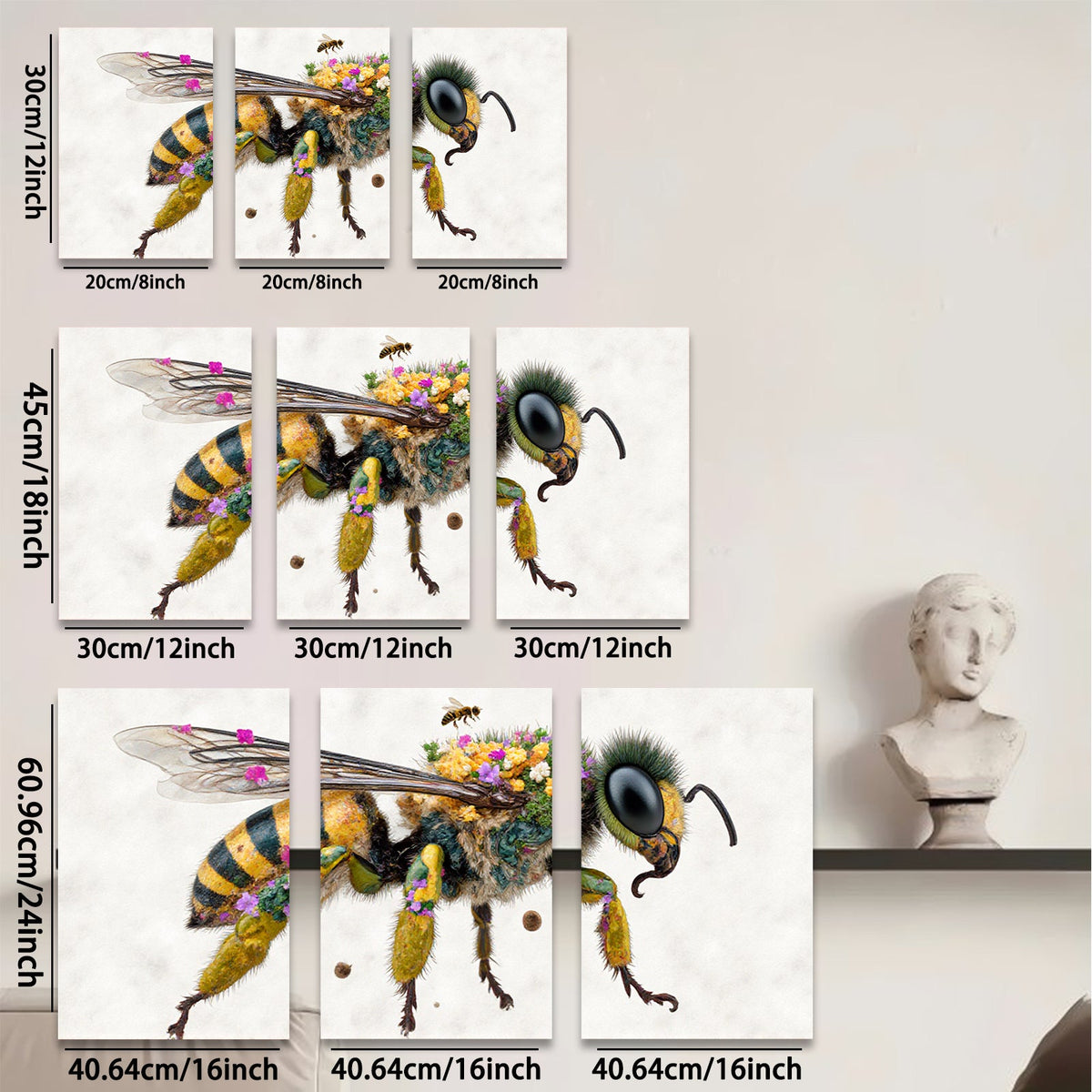 2D flat 1pc Bumblebee with Floral Crown Botanical Wall Art Living Room Bedroom Decor Gallery Wrapped Canvas Prints for Home Office Modern Farmhouse Style