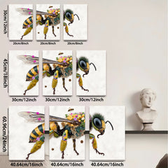 2D flat 1pc Bumblebee with Floral Crown Botanical Wall Art Living Room Bedroom Decor Gallery Wrapped Canvas Prints for Home Office Modern Farmhouse Style