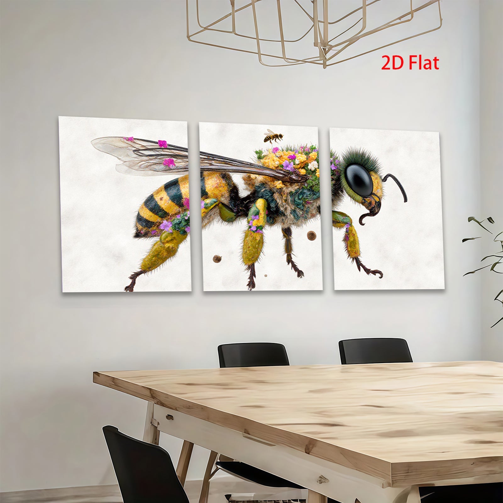 2D flat 1pc Bumblebee with Floral Crown Botanical Wall Art Living Room Bedroom Decor Gallery Wrapped Canvas Prints for Home Office Modern Farmhouse Style