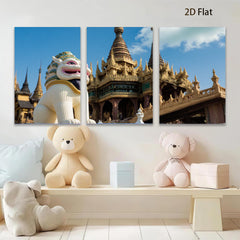 2D flat 1pc Burmese temple lion guardian wall art for living room bedroom home decor farmhouse style modern minimalist gallery wrapped canvas prints