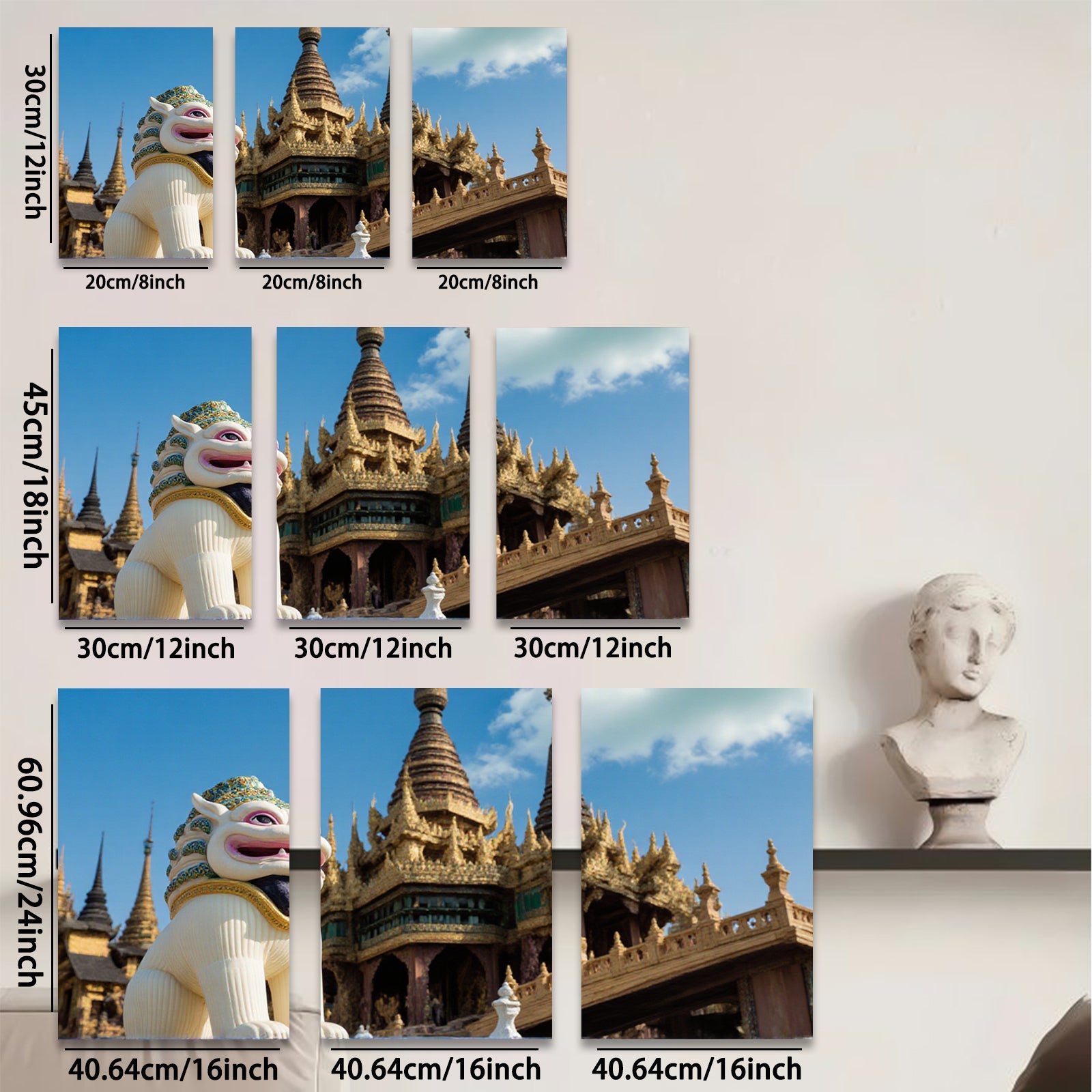 2D flat 1pc Burmese temple lion guardian wall art for living room bedroom home decor farmhouse style modern minimalist gallery wrapped canvas prints