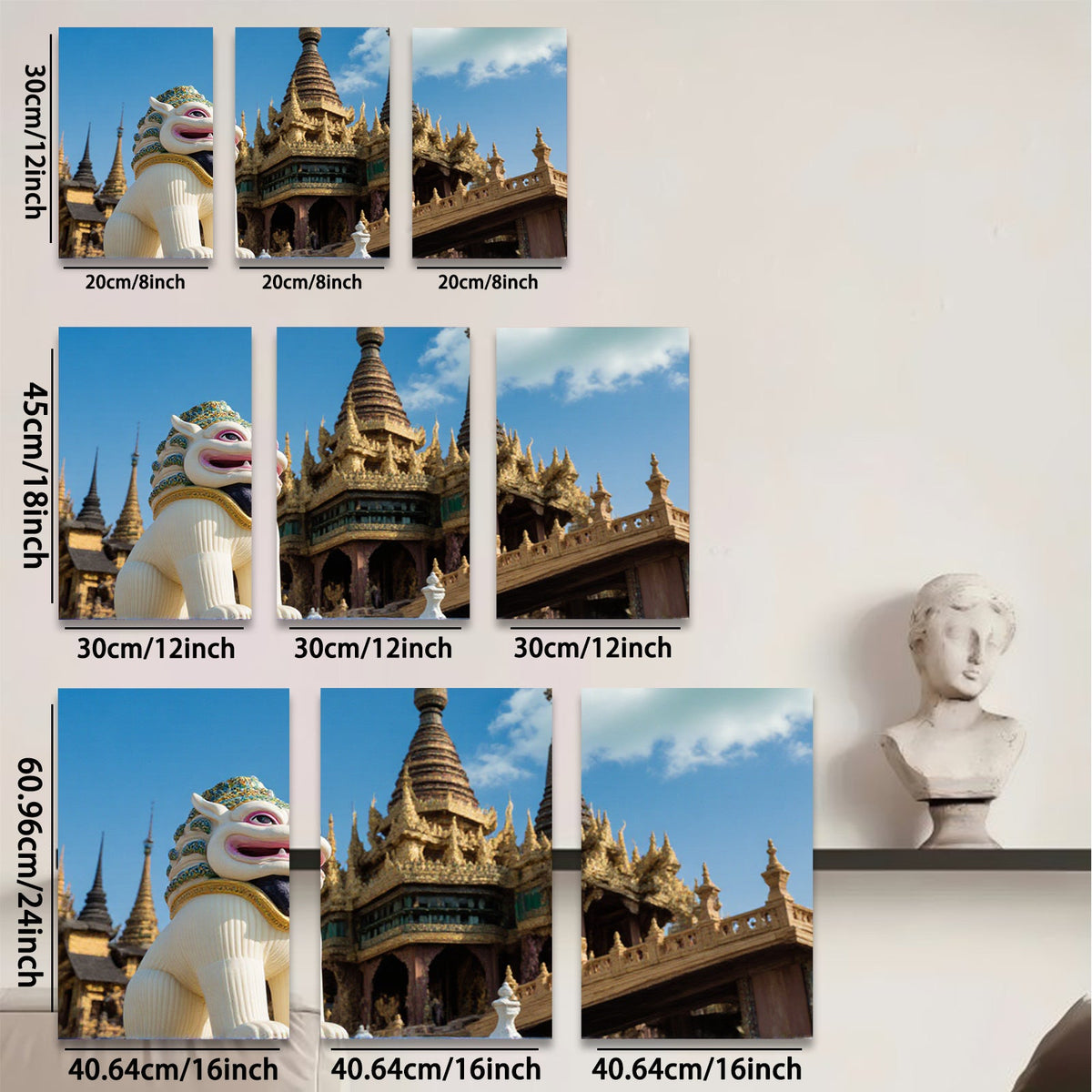 2D flat 1pc Burmese temple lion guardian wall art for living room bedroom home decor farmhouse style modern minimalist gallery wrapped canvas prints