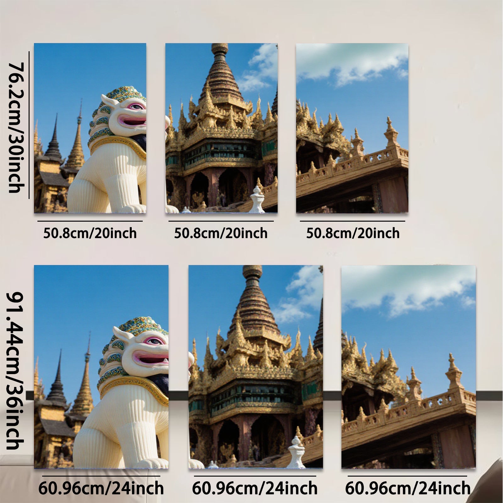 2D flat 1pc Burmese temple lion guardian wall art for living room bedroom home decor farmhouse style modern minimalist gallery wrapped canvas prints