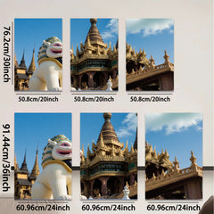 2D flat 1pc Burmese temple lion guardian wall art for living room bedroom home decor farmhouse style modern minimalist gallery wrapped canvas prints