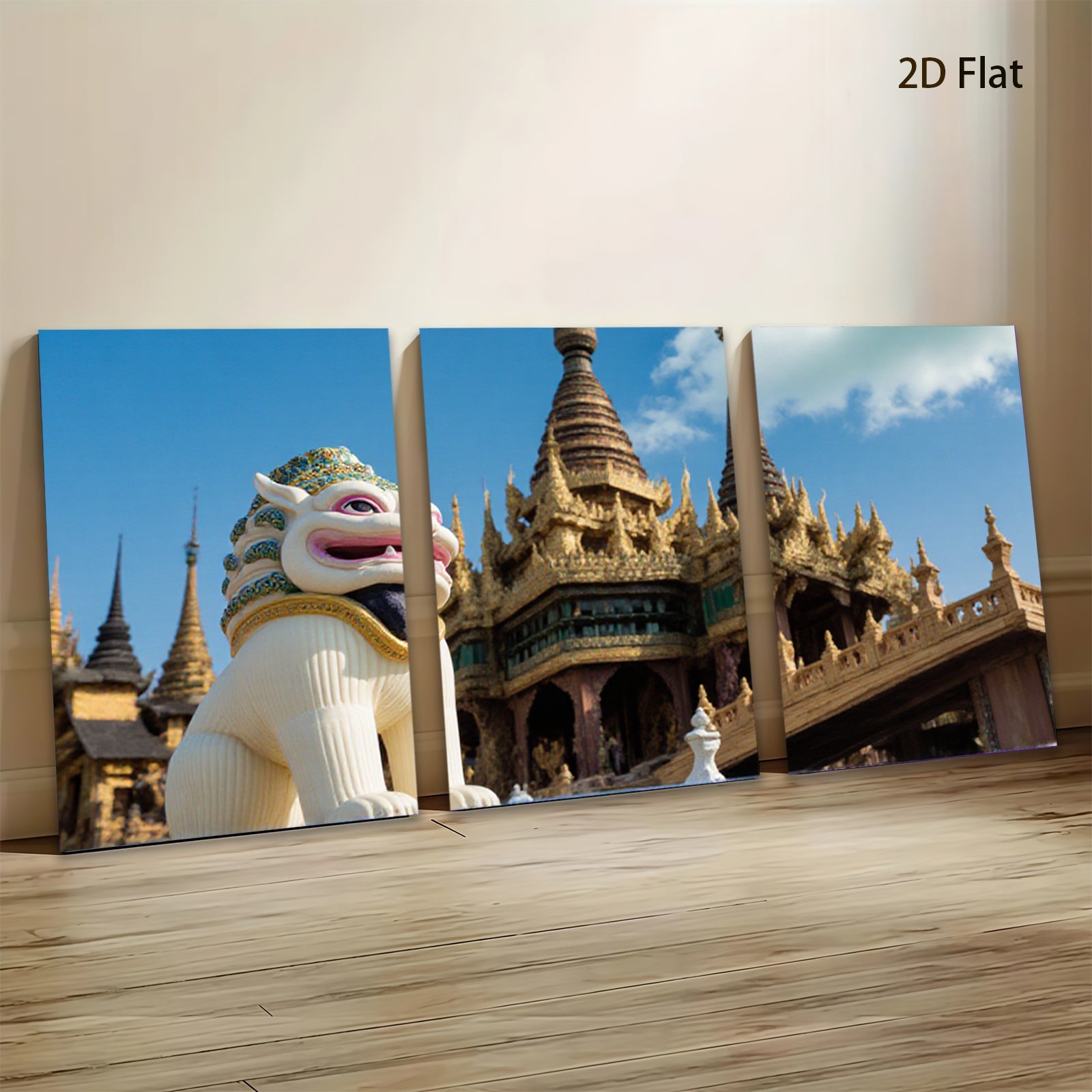 2D flat 1pc Burmese temple lion guardian wall art for living room bedroom home decor farmhouse style modern minimalist gallery wrapped canvas prints