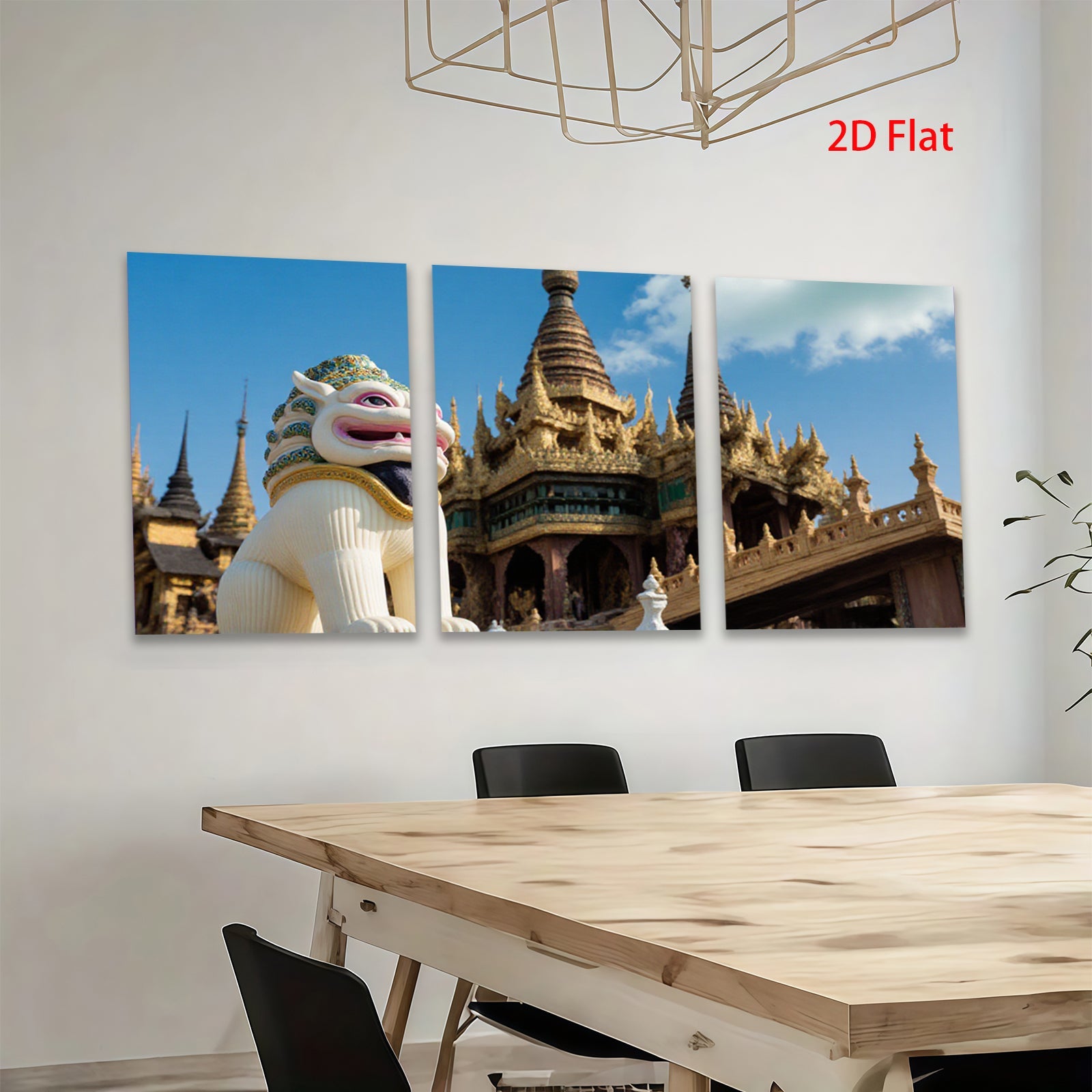 2D flat 1pc Burmese temple lion guardian wall art for living room bedroom home decor farmhouse style modern minimalist gallery wrapped canvas prints