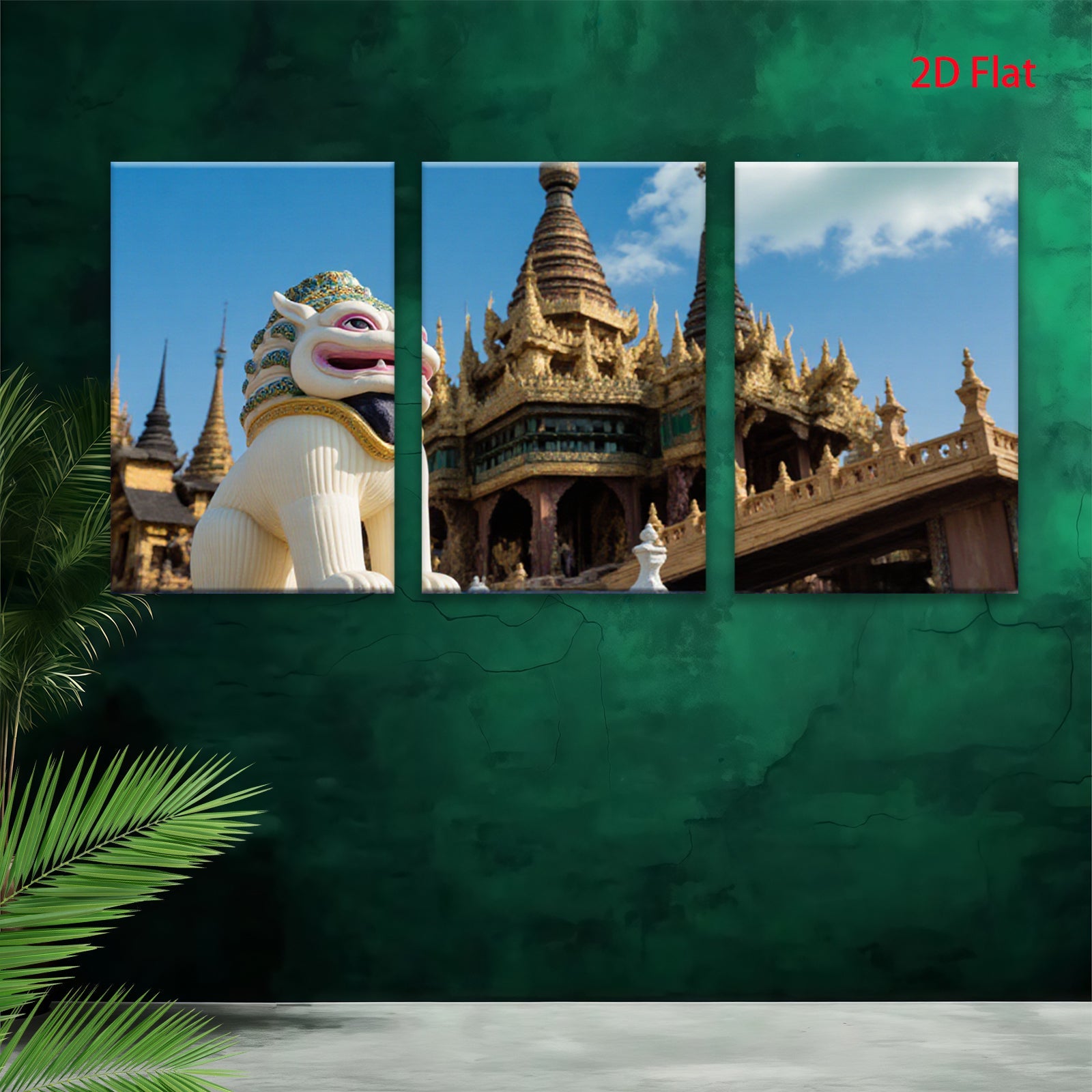 2D flat 1pc Burmese temple lion guardian wall art for living room bedroom home decor farmhouse style modern minimalist gallery wrapped canvas prints