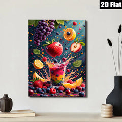 2D flat 1pc Bursting Fruit Splash Vibrant Kitchen Dining Room Wall Decor Modern Farmhouse Living Room Artwork Gallery Wrapped Canvas Prints