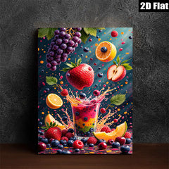 2D flat 1pc Bursting Fruit Splash Vibrant Kitchen Dining Room Wall Decor Modern Farmhouse Living Room Artwork Gallery Wrapped Canvas Prints