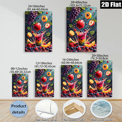 2D flat 1pc Bursting Fruit Splash Vibrant Kitchen Dining Room Wall Decor Modern Farmhouse Living Room Artwork Gallery Wrapped Canvas Prints