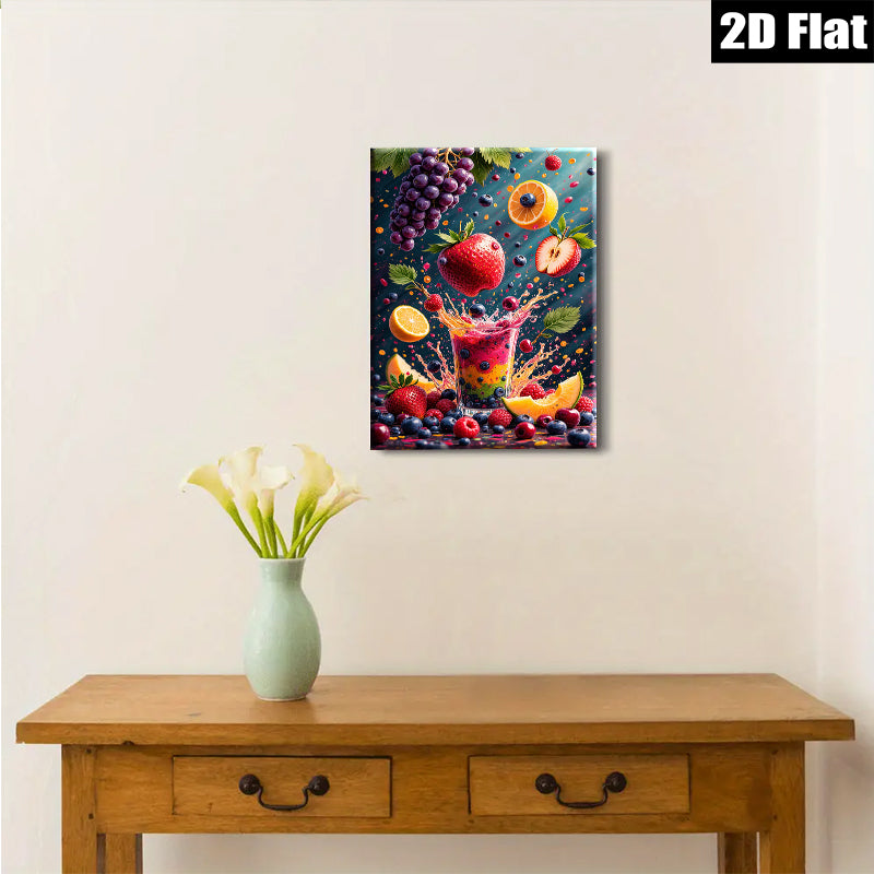 2D flat 1pc Bursting Fruit Splash Vibrant Kitchen Dining Room Wall Decor Modern Farmhouse Living Room Artwork Gallery Wrapped Canvas Prints