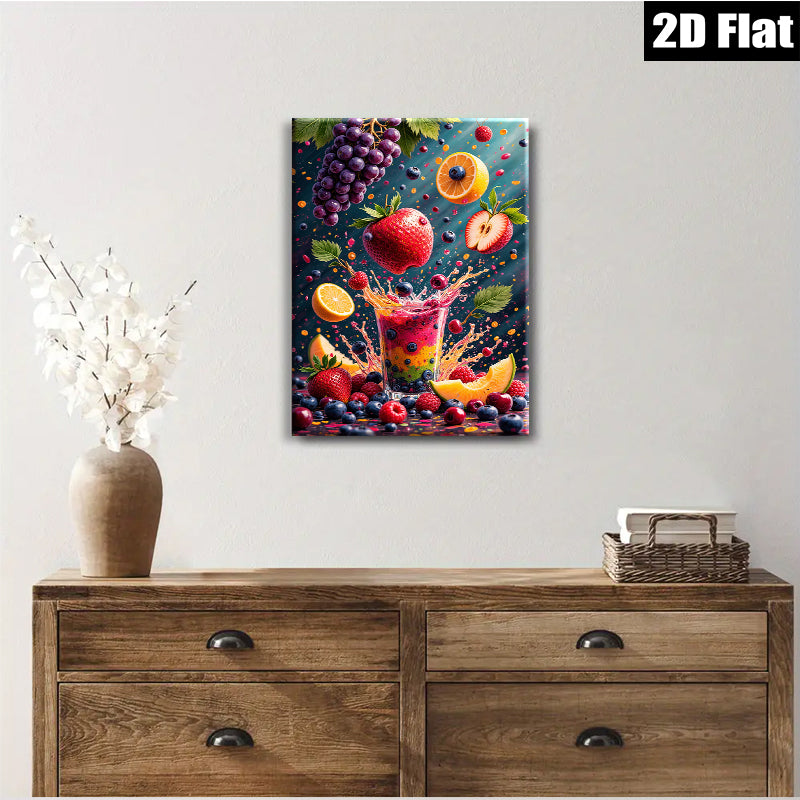 2D flat 1pc Bursting Fruit Splash Vibrant Kitchen Dining Room Wall Decor Modern Farmhouse Living Room Artwork Gallery Wrapped Canvas Prints