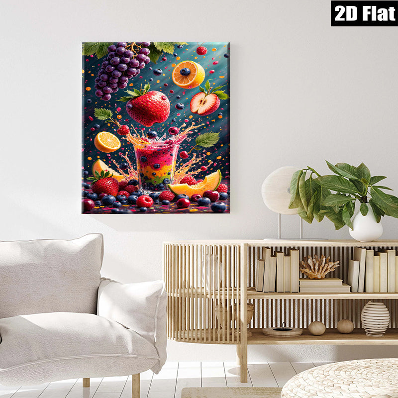 2D flat 1pc Bursting Fruit Splash Vibrant Kitchen Dining Room Wall Decor Modern Farmhouse Living Room Artwork Gallery Wrapped Canvas Prints