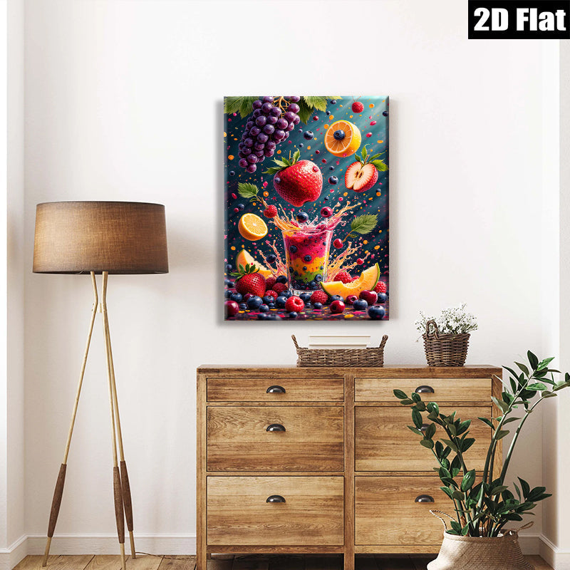 2D flat 1pc Bursting Fruit Splash Vibrant Kitchen Dining Room Wall Decor Modern Farmhouse Living Room Artwork Gallery Wrapped Canvas Prints