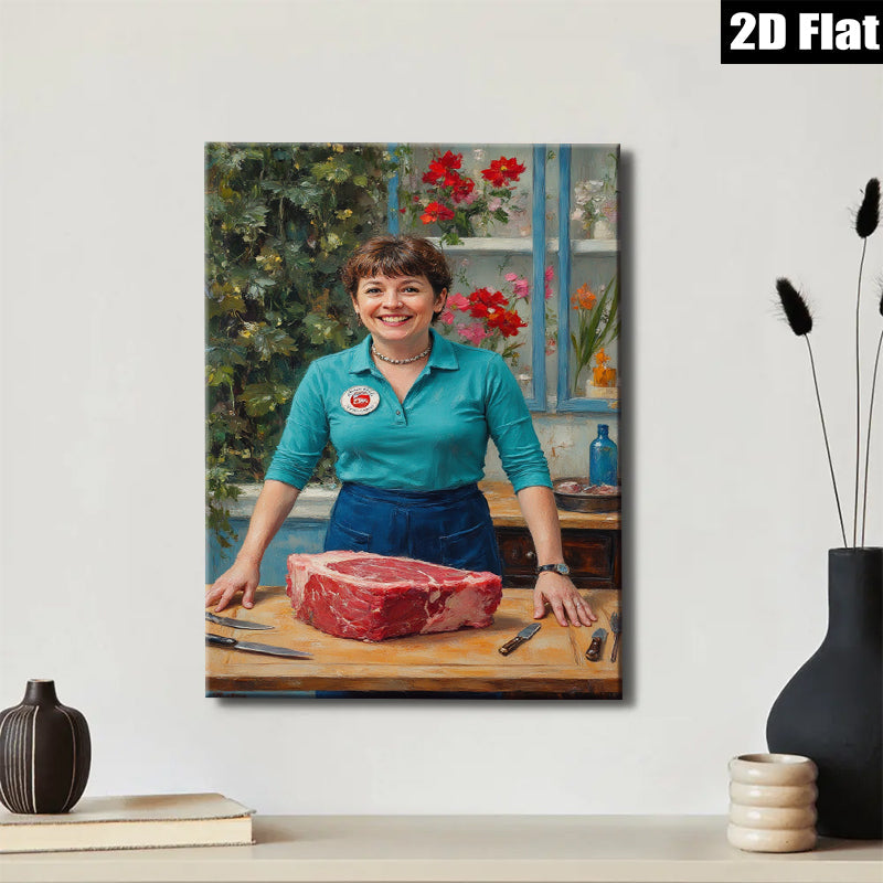 2D flat 1pc Butcher’s Wife Preparing Prime Rib Kitchen Wall Decor Farmhouse Style Dining Room Gallery Wrapped Canvas Print Modern Rustic Home Accents