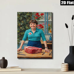 2D flat 1pc Butcher’s Wife Preparing Prime Rib Kitchen Wall Decor Farmhouse Style Dining Room Gallery Wrapped Canvas Print Modern Rustic Home Accents