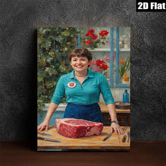 2D flat 1pc Butcher’s Wife Preparing Prime Rib Kitchen Wall Decor Farmhouse Style Dining Room Gallery Wrapped Canvas Print Modern Rustic Home Accents