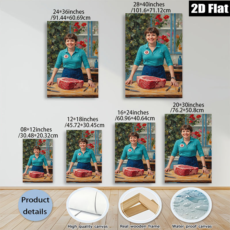 2D flat 1pc Butcher’s Wife Preparing Prime Rib Kitchen Wall Decor Farmhouse Style Dining Room Gallery Wrapped Canvas Print Modern Rustic Home Accents