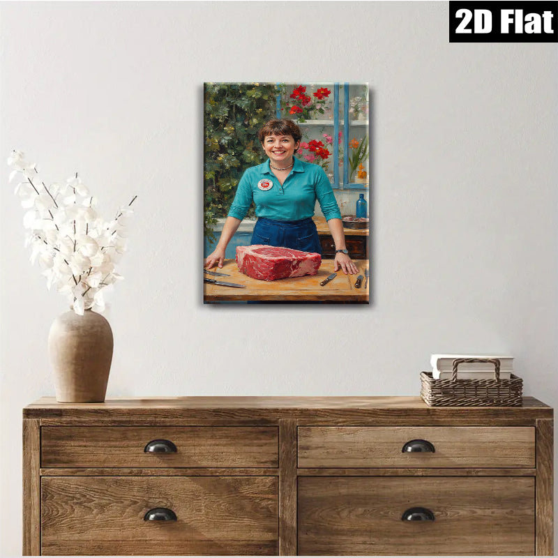 2D flat 1pc Butcher’s Wife Preparing Prime Rib Kitchen Wall Decor Farmhouse Style Dining Room Gallery Wrapped Canvas Print Modern Rustic Home Accents