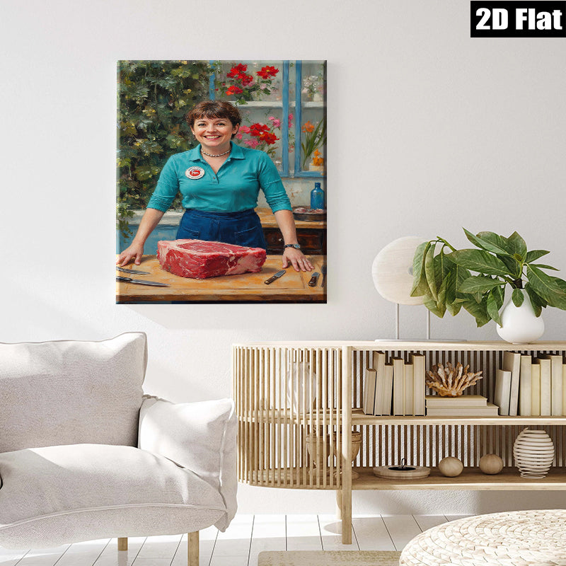 2D flat 1pc Butcher’s Wife Preparing Prime Rib Kitchen Wall Decor Farmhouse Style Dining Room Gallery Wrapped Canvas Print Modern Rustic Home Accents