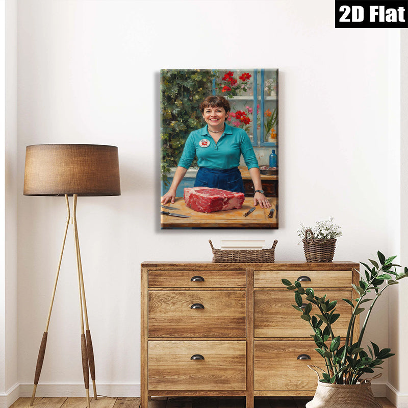 2D flat 1pc Butcher’s Wife Preparing Prime Rib Kitchen Wall Decor Farmhouse Style Dining Room Gallery Wrapped Canvas Print Modern Rustic Home Accents