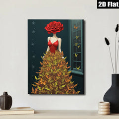 2D flat 1pc Butterfly Floral Woman Portrait Wall Art Decor Living Room Bedroom Modern Farmhouse Canvas Prints Cozy Aesthetic Home D��cor