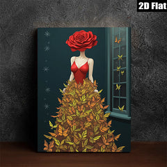 2D flat 1pc Butterfly Floral Woman Portrait Wall Art Decor Living Room Bedroom Modern Farmhouse Canvas Prints Cozy Aesthetic Home D��cor
