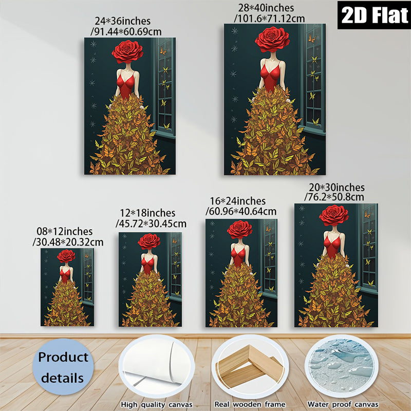 2D flat 1pc Butterfly Floral Woman Portrait Wall Art Decor Living Room Bedroom Modern Farmhouse Canvas Prints Cozy Aesthetic Home D��cor