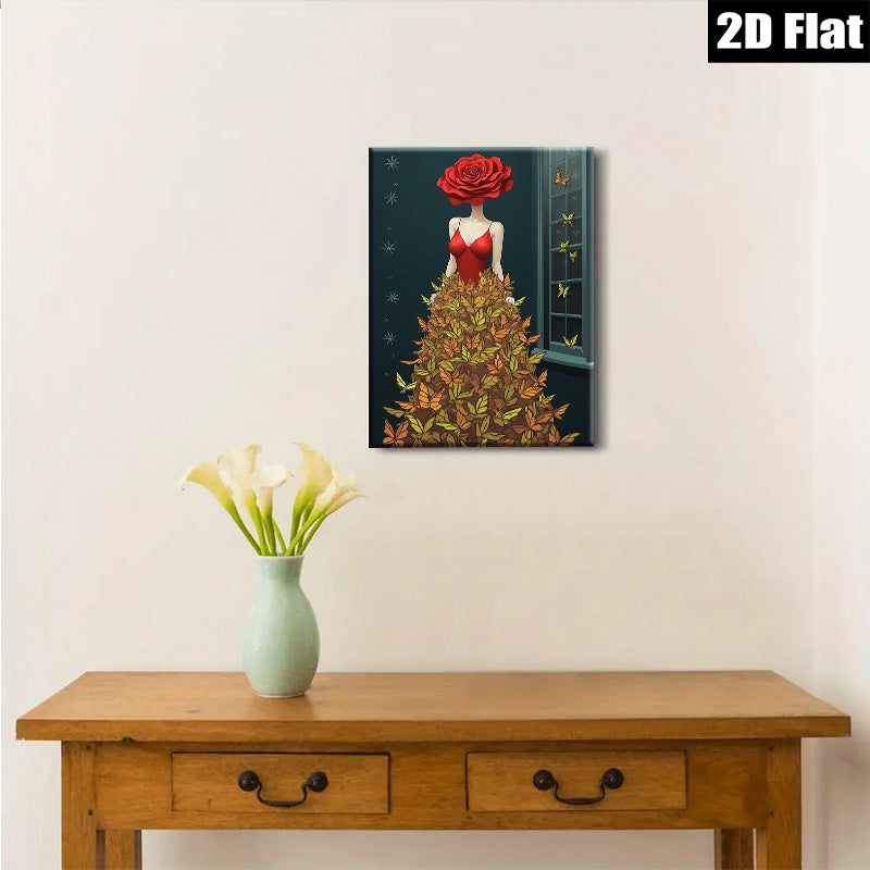 2D flat 1pc Butterfly Floral Woman Portrait Wall Art Decor Living Room Bedroom Modern Farmhouse Canvas Prints Cozy Aesthetic Home D��cor