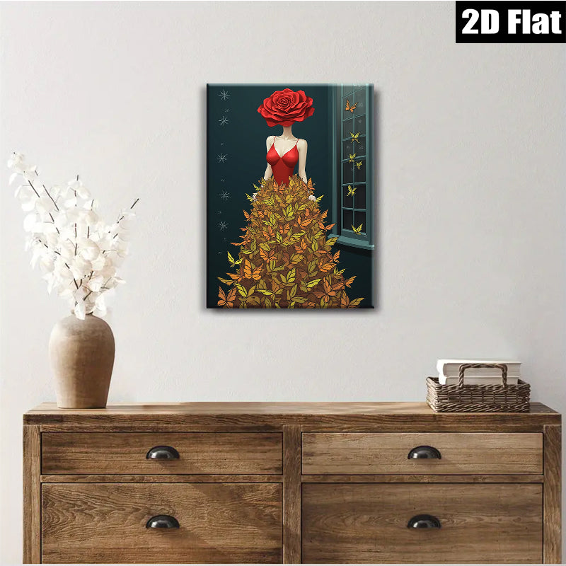 2D flat 1pc Butterfly Floral Woman Portrait Wall Art Decor Living Room Bedroom Modern Farmhouse Canvas Prints Cozy Aesthetic Home D��cor