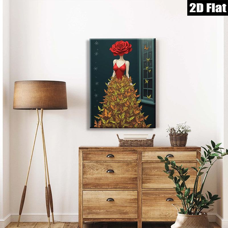 2D flat 1pc Butterfly Floral Woman Portrait Wall Art Decor Living Room Bedroom Modern Farmhouse Canvas Prints Cozy Aesthetic Home D��cor