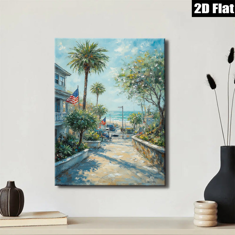 2D flat 1pc California Coastal Street View Ocean Breeze Beach Home Decor Living Room Bedroom Wall Art Modern Farmhouse Rustic Chic