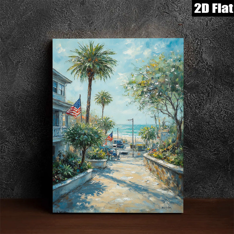 2D flat 1pc California Coastal Street View Ocean Breeze Beach Home Decor Living Room Bedroom Wall Art Modern Farmhouse Rustic Chic