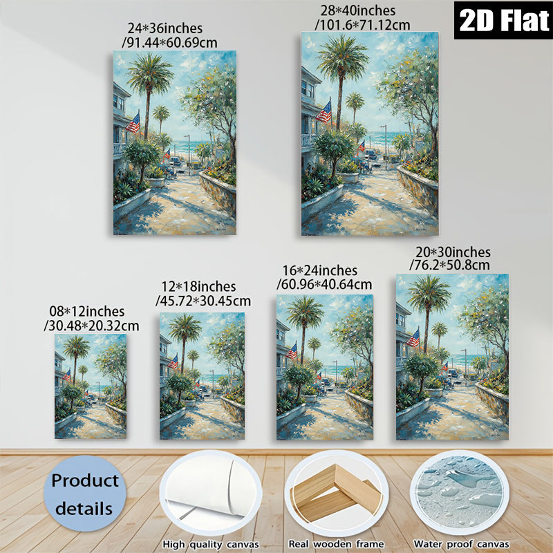 2D flat 1pc California Coastal Street View Ocean Breeze Beach Home Decor Living Room Bedroom Wall Art Modern Farmhouse Rustic Chic