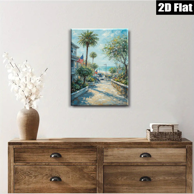 2D flat 1pc California Coastal Street View Ocean Breeze Beach Home Decor Living Room Bedroom Wall Art Modern Farmhouse Rustic Chic