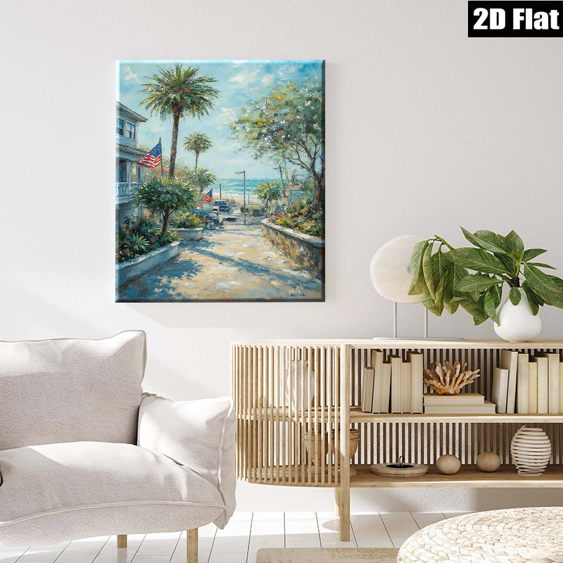 2D flat 1pc California Coastal Street View Ocean Breeze Beach Home Decor Living Room Bedroom Wall Art Modern Farmhouse Rustic Chic