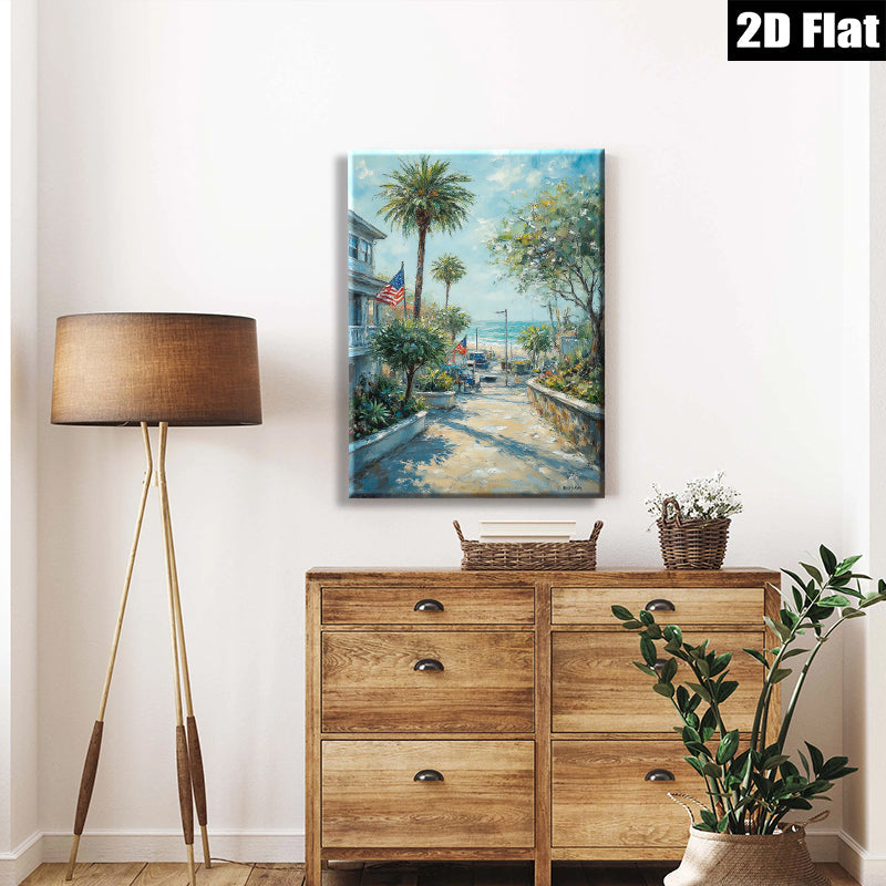 2D flat 1pc California Coastal Street View Ocean Breeze Beach Home Decor Living Room Bedroom Wall Art Modern Farmhouse Rustic Chic